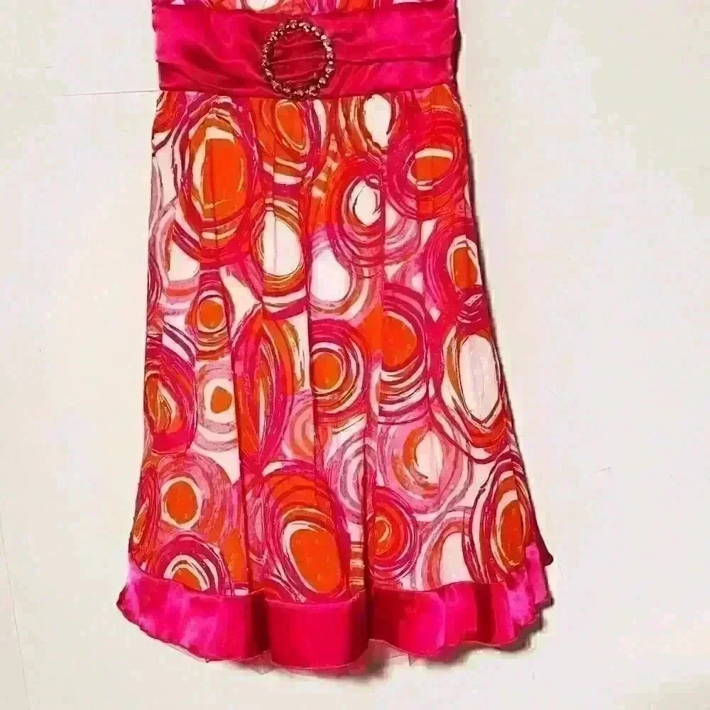 My Michelle Girls Pink Pleated Swirls Strappy Dress Mid Length Embellished 14